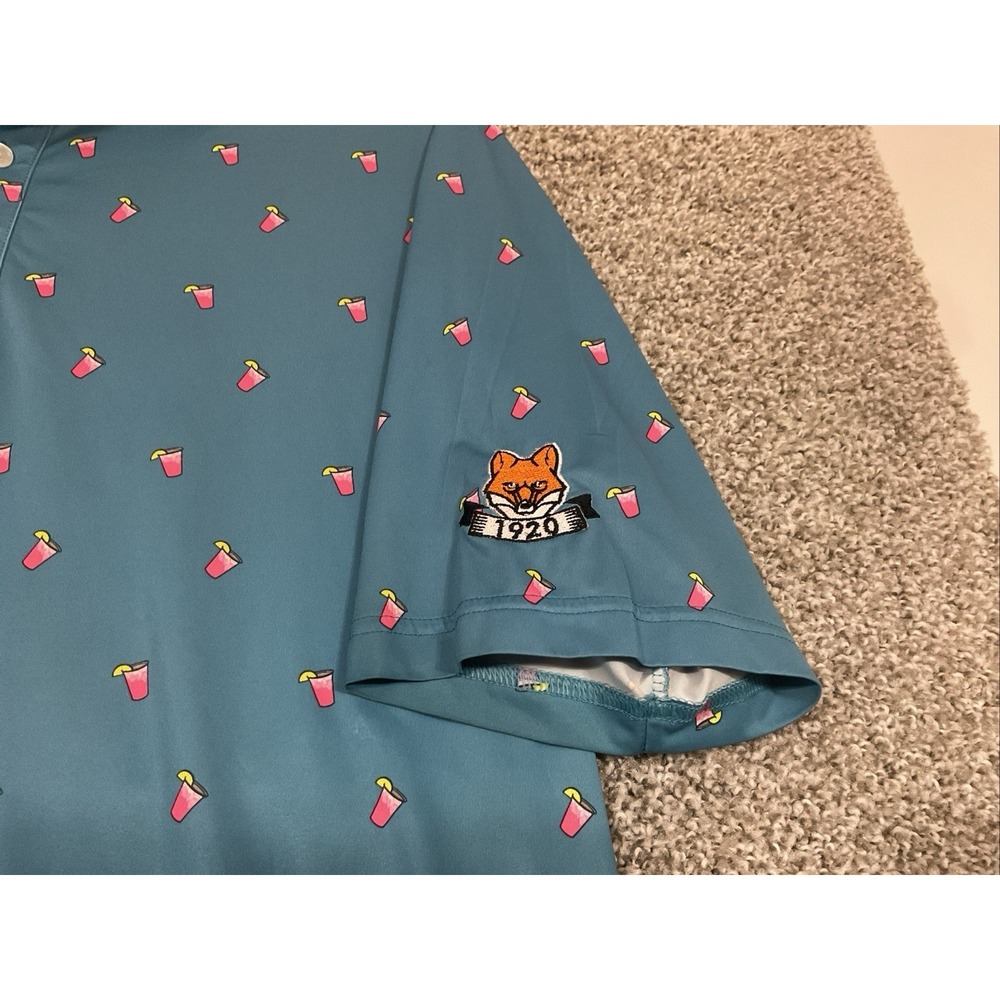 FootJoy FJ Golf Polo Shirt Men's Blue Cocktail Drink Hawaiian Print Polo Sz L - Picture 3 of 8